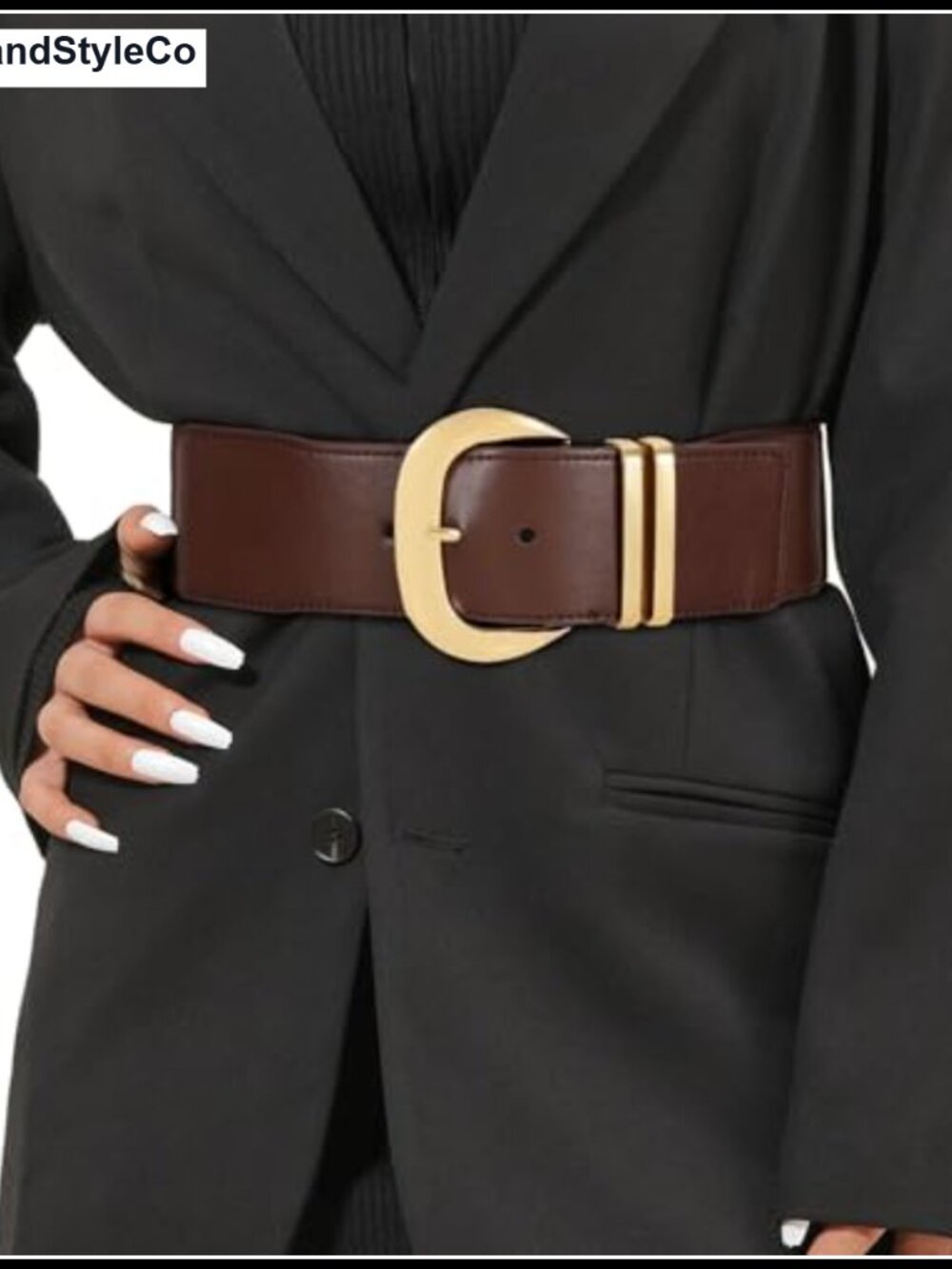 Wide Elastic Waist Belt for Dresses Fashion Gold Buckle Stretchy Leather